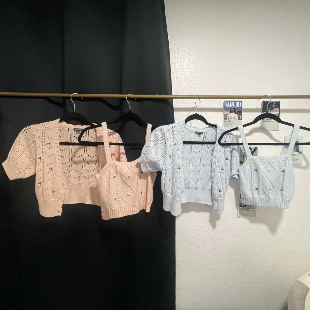 Pink and Blue, floral, cardigan and tanktop set